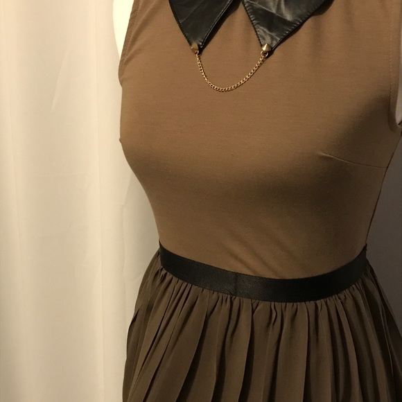 Tan Dress with Faux Leather Accents - Picture 2 of 5
